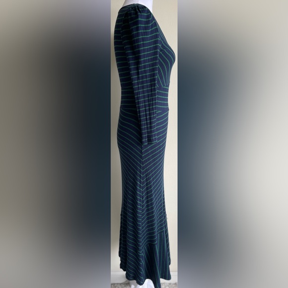 MAEVE BY ANTHROPOLOGIE KNIT PULLOVER FLUTTER HEM DRESS, NAVY/GREEN SZ XS - Picture 10 of 12